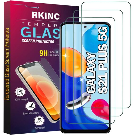 RKINC 3 Stück, Panzerglas Schutz Glas für Samsung Galaxy S21 Plus, Panzer HD Fingerabdruck-Unterstützung Displayschutzfolie, 0,33 mm kratzfest, blasenfrei, splitterfrei