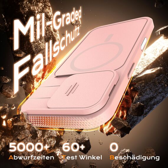 TOCOL für iPhone 16 Pro Hülle für Magsafe mit Ständer, mit verschiebbarem Kameraschutz, Stoßfest Kratzfest schwere Magnetisch Handyhülle für iPhone 16 Pro Case, Rosa