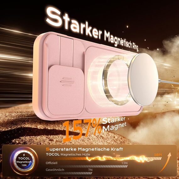 TOCOL für iPhone 16 Pro Hülle für Magsafe mit Ständer, mit verschiebbarem Kameraschutz, Stoßfest Kratzfest schwere Magnetisch Handyhülle für iPhone 16 Pro Case, Rosa