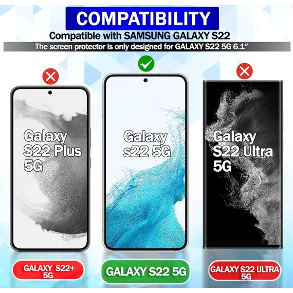 RKINC Displayschutzfolie für Samsung Galaxy S22 5G, Displayschutzfolie aus gehärtetem Glas, 0,33 mm Fingerabdruck-Unterstützung, blasenfrei, kratzfest, bruchsicher, 2 Stück