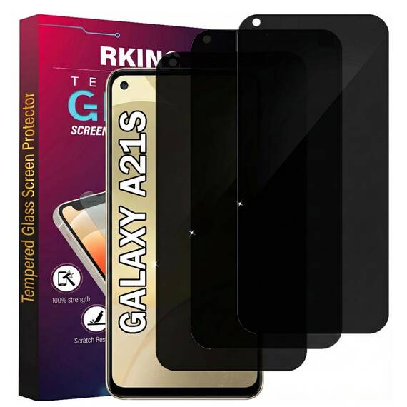 RKINC 3 Stück, Sichtschutz Panzerglas für Samsung Galaxy A21s, Anti-Spähen Panzer Schutz Glas HD Displayschutzfolie, 0,33 mm kratzfest, splitterfrei, blasenfre