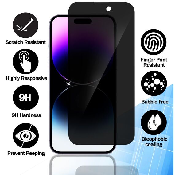 RKINC 3 Stück, Sichtschutz Panzerglas für iPhone 14 Pro 6.1-Inch, Anti-Spähen Panzer Schutz Glas HD Displayschutzfolie, 0,33 mm kratzfest, splitterfrei, blasenfre