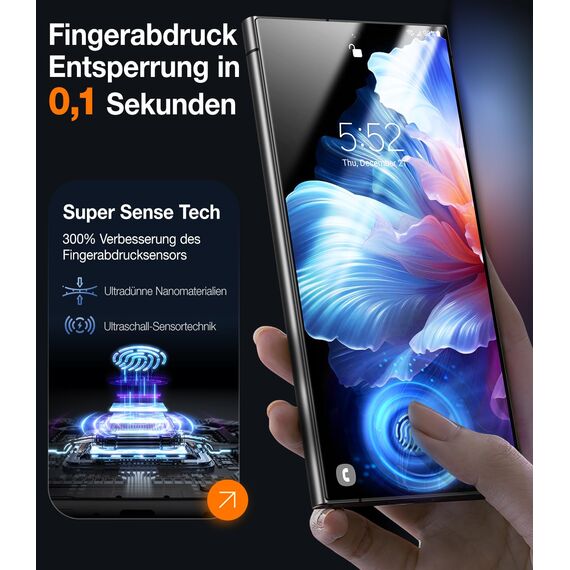 TORRAS für Samsung Galaxy S24 Ultra für Panzerglas [100% Effektive Entsperrung] Höchste Kratzfestigkeit Schutzfoile für S24 Ultra 9H+ Glas [0 Luftblasen & Staub] 2 Stück