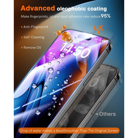 LK für iPhone 15 Pro für Panzerglas, Staubfrei [Full Screen] Auto-Installation Schutzglas [9H TOP Härte] Stoßfest Kratzfest Anti-Bläschen Anti-Fingerabdruck, Kompatibel mit Hülle, 2 Stück
