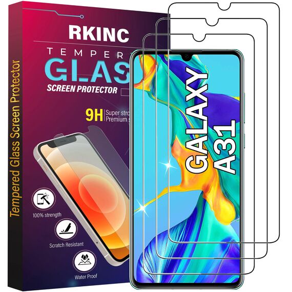 RKINC 3 Stück, Panzerglas Schutz Glas für Samsung Galaxy A31, Panzer HD Displayschutzfolie, 0,33 mm kratzfest, splitterfrei, blasenfrei, lebenslangeGarantie