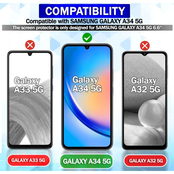 RKINC 3 Stück, Panzerglas Schutz Glas für Samsung Galaxy A34 5G, Panzer HD Displayschutzfolie, 0,33 mm kratzfest, splitterfrei, blasenfrei