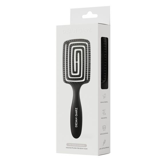 Dejan Garz Bürste mit veganen Borsten Schwarz (1 Stk) – Haarbürste ohne Ziepen für alle Haartypen – Kopfhautschonend – Hair Brush für Glanz & Geschmeidigkeit inkl. Reinigungsbürste