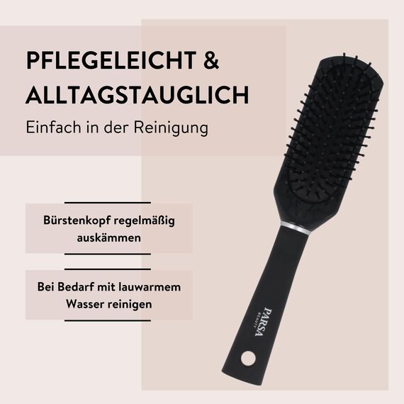 PARSA Beauty Trend Line Haarbürste lang/schmal (Schwarz) mit Kunststoffpins – Allround Bürste Haare für das tägliche Haarstyling – Haarbürste ohne Ziepen
