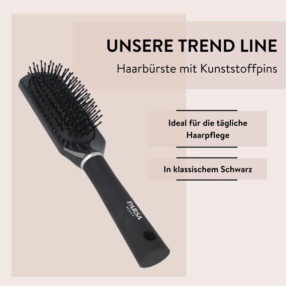 PARSA Beauty Trend Line Haarbürste lang/schmal (Schwarz) mit Kunststoffpins – Allround Bürste Haare für das tägliche Haarstyling – Haarbürste ohne Ziepen