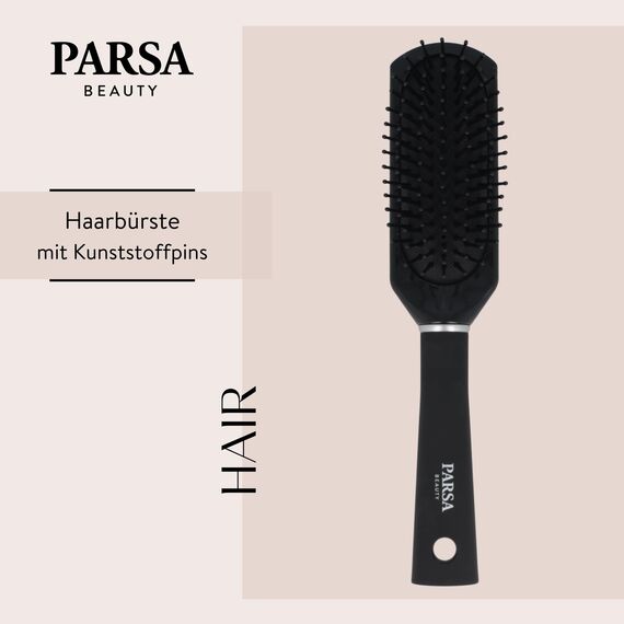 PARSA Beauty Trend Line Haarbürste lang/schmal (Schwarz) mit Kunststoffpins – Allround Bürste Haare für das tägliche Haarstyling – Haarbürste ohne Ziepen
