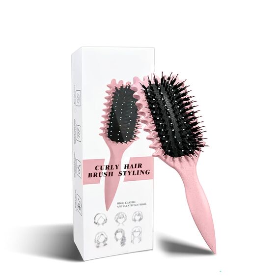 Longyier Lockenbürste, Locken mit Zinken definieren Stylingbürste, zum Kämmen und Formen von Männer- und Frauenlocken, um Ziehen und Lockenablösung zu reduzieren (Rosa)