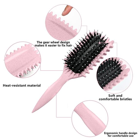 Longyier Lockenbürste, Locken mit Zinken definieren Stylingbürste, zum Kämmen und Formen von Männer- und Frauenlocken, um Ziehen und Lockenablösung zu reduzieren (Rosa)