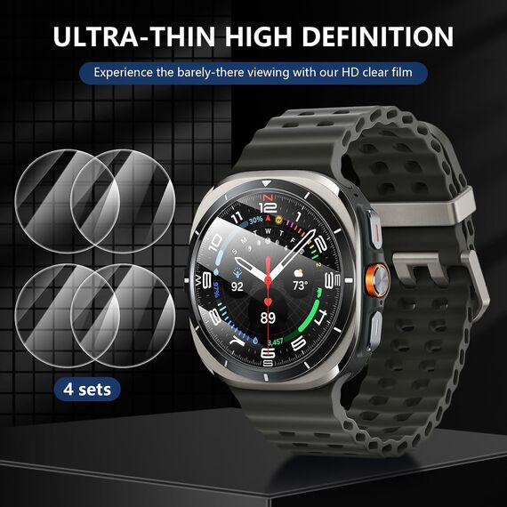 Diruite 4-Stück Schutzfolie für Samsung Galaxy Watch Ultra 47mm(2025/2024) Displayschutzfolie,Anti-Kratzen HD Gehärtetes Glas Schutz Glas Displayschutz (Packung mit 2)