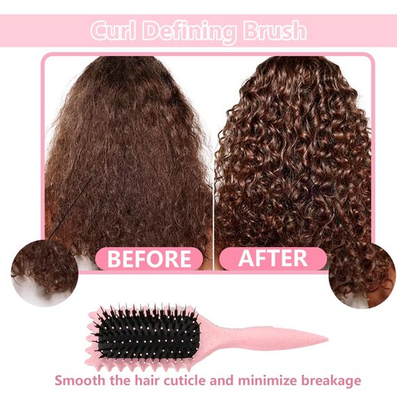 Longyier Lockenbürste, Locken mit Zinken definieren Stylingbürste, zum Kämmen und Formen von Männer- und Frauenlocken, um Ziehen und Lockenablösung zu reduzieren (Rosa)