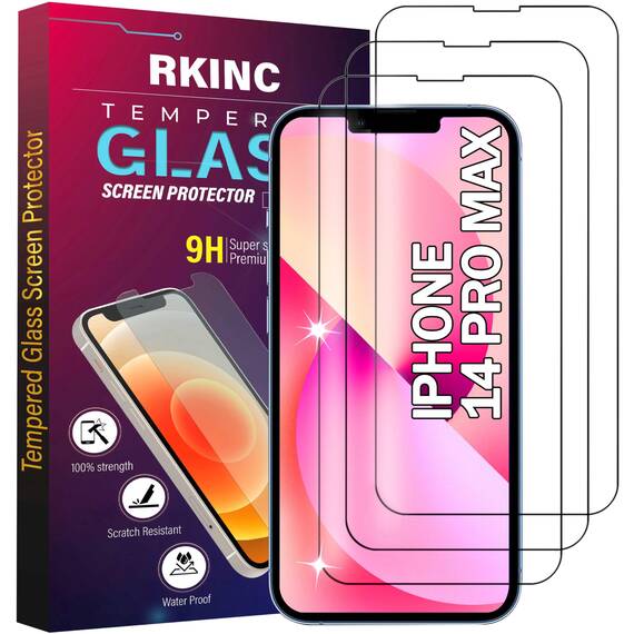 RKINC 3 Stück, Panzerglas Schutz Glas für iPhone 14 Pro Max 6.7-Inch, Panzer HD Displayschutzfolie, 0,33 mm kratzfest, splitterfrei, blasenfrei, lebenslangeGarantie