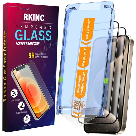RKINC 2 Stück Panzerglas Schutz Glas für iPhone 15 Pro Max 6.7 Inch, [Automatische Installation] Panzer HD [10X Militärschutz] Displayschutzfolie kratzfest, blasenfrei, splitterfrei