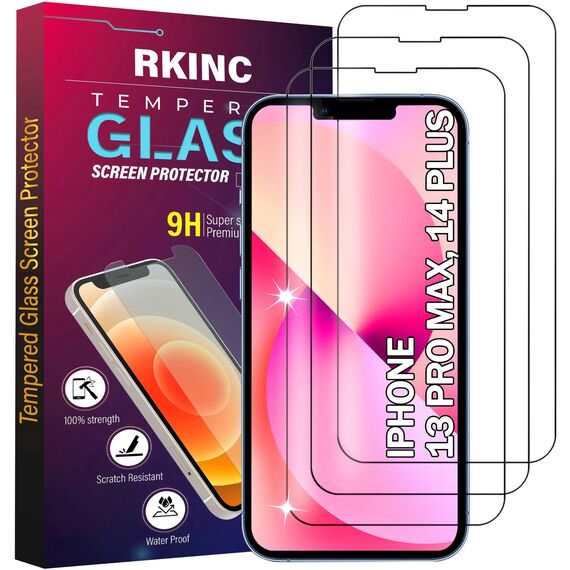 RKINC 3 Stück, Panzerglas Schutz Glas für iPhone 13 Pro Max/iPhone 14 Plus 6.7-Inch, Panzer HD Displayschutzfolie, 0,33 mm kratzfest, splitterfrei, blasenfrei, lebenslangeGarantie