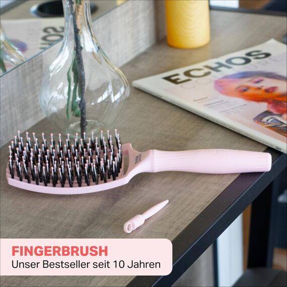 Olivia Garden Fingerbrush Care Iconic - Large - Pastel Pink - Detangler Bürste mit Wildschweinborsten & Nylon für gesundes und glänzendes Haar
