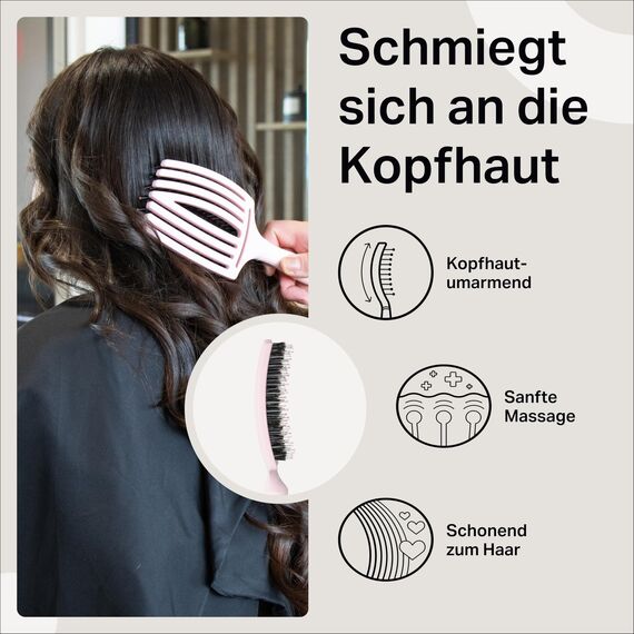 Olivia Garden Fingerbrush Care Iconic - Large - Pastel Pink - Detangler Bürste mit Wildschweinborsten & Nylon für gesundes und glänzendes Haar