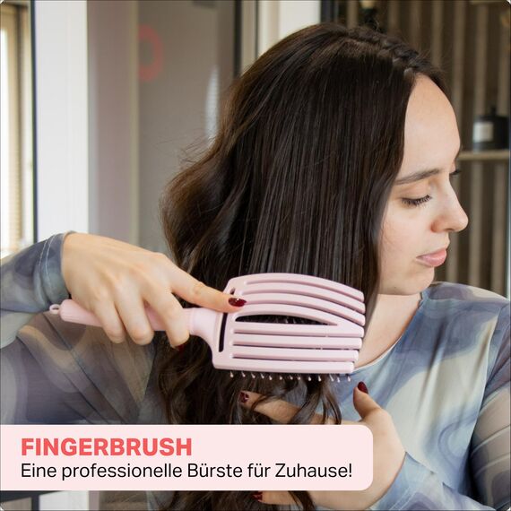 Olivia Garden Fingerbrush Care Iconic - Large - Pastel Pink - Detangler Bürste mit Wildschweinborsten & Nylon für gesundes und glänzendes Haar
