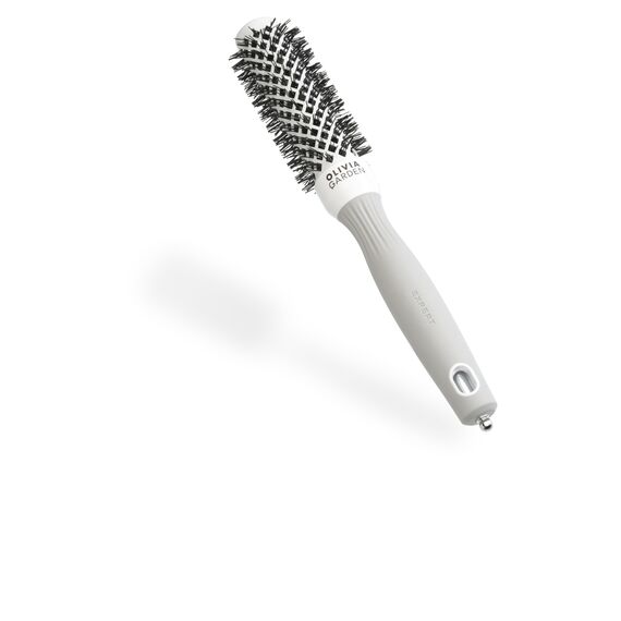 Olivia Garden Expert Blowout Shine – Weiß & Grau - 25 - Runde, antistatische Keramikbürste für glänzende und frizzfreie Blowouts