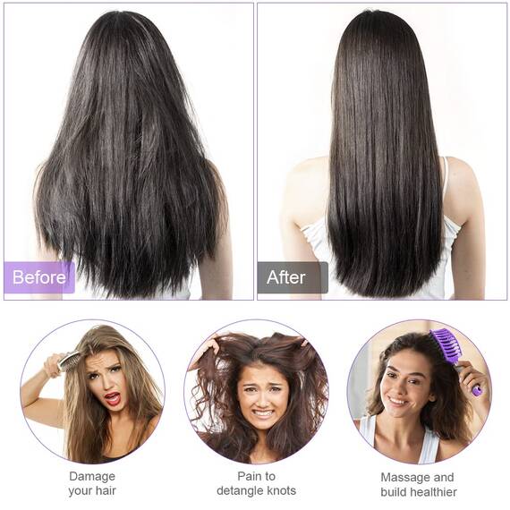 URAQT Haarbürste, Profi Entwirrungsbürste mit Griff, Haarbürste ohne Ziepen, Wildschweinborsten Haarstyling Bürste für Locken Lange Feine Dicke Lockige Haare (Lila)
