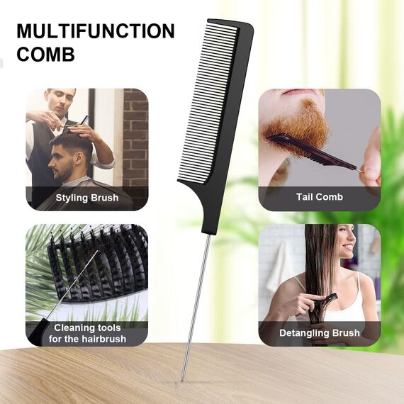 URAQT Haarbürste, Profi Entwirrungsbürste mit Griff, Haarbürste ohne Ziepen, Wildschweinborsten Haarstyling Bürste für Locken Lange Feine Dicke Lockige Haare (M-schwarz+rosa)