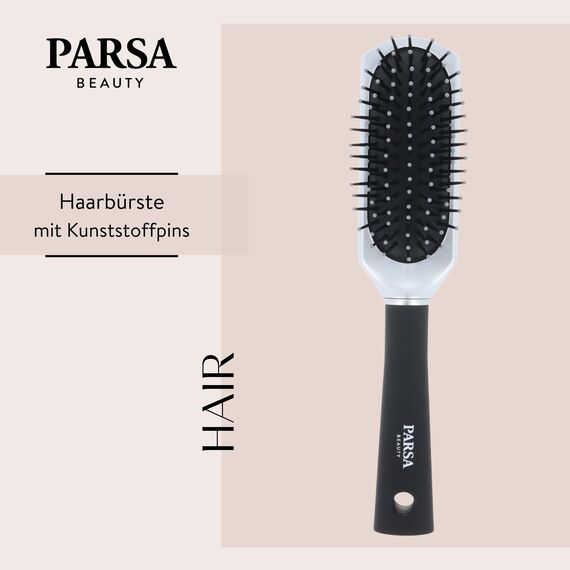 PARSA Beauty Trend Line Haarbürste lang/schmal (Silber) – Kunststoffpins für alle Haartypen – Ergonomisch, Praktisch, ohne Ziepen, Massageeffekt – Ideal für tägliches Haarstyling – 23 x 4,6 x 3,4 cm