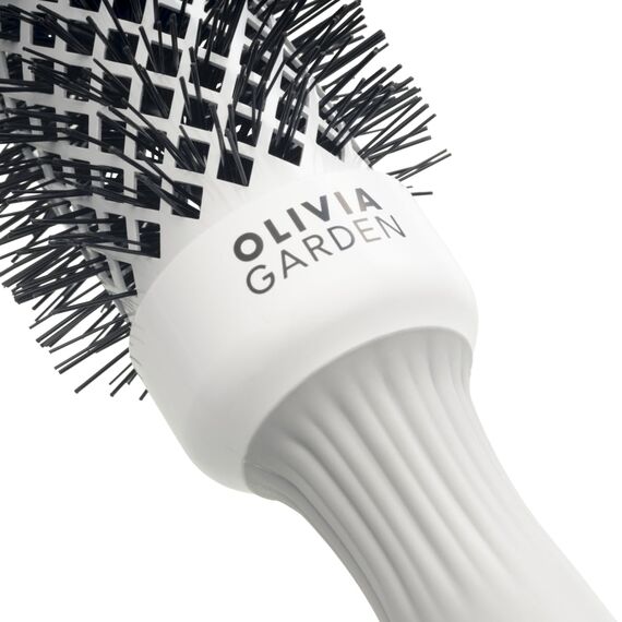 Olivia Garden Expert Blowout Shine - White & Grey - 35 - Keramikbeschichtete Rundbürste für geschmeidiges Ausblasen, krausfreies Haar & strahlenden Glanz