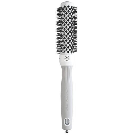 Olivia Garden Expert Blowout Shine – Weiß & Grau - 25 - Runde, antistatische Keramikbürste für glänzende und frizzfreie Blowouts