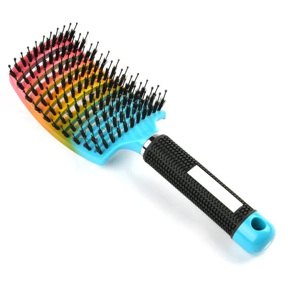URAQT Haarbürste Ohne Ziepen, Profi Entwirrungsbürste mit Griff für Damen, Herren & Kinder, Wildschweinborsten Haarstyling Bürste für Lange Feine Dicke Lockige Haare (Gradient)