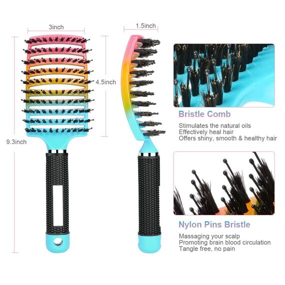 URAQT Haarbürste Ohne Ziepen, Profi Entwirrungsbürste mit Griff für Damen, Herren & Kinder, Wildschweinborsten Haarstyling Bürste für Lange Feine Dicke Lockige Haare (Gradient)