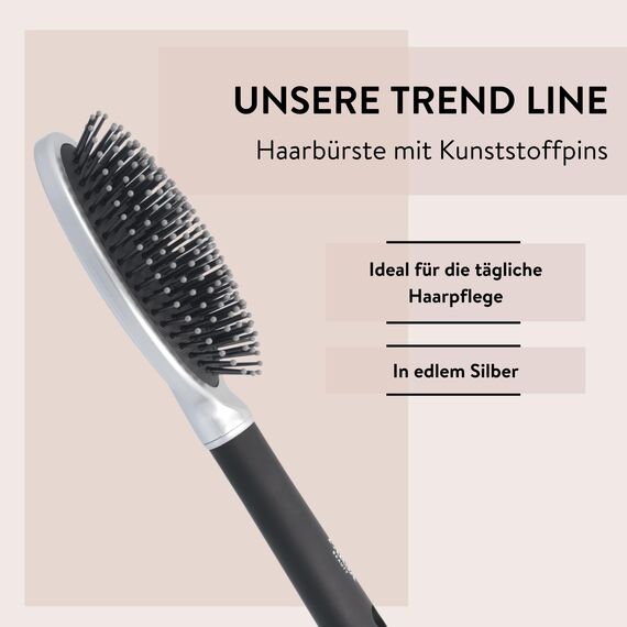 PARSA Beauty Trend Line Haarbürste oval (Silber) mit Kunststoffpins – Allround Bürste Haare für das tägliche Haarstyling – Haarbürste ohne Ziepen