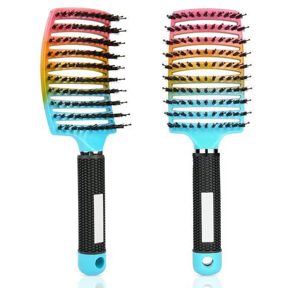 URAQT Haarbürste Ohne Ziepen, Profi Entwirrungsbürste mit Griff für Damen, Herren & Kinder, Wildschweinborsten Haarstyling Bürste für Lange Feine Dicke Lockige Haare (Gradient)
