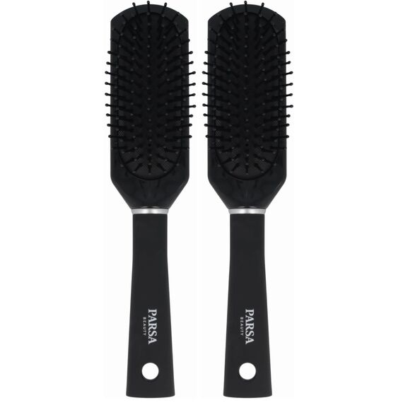 PARSA Beauty Trend Line Haarbürste lang/schmal (Schwarz) mit Kunststoffpins – Allround Bürste Haare für das tägliche Haarstyling – Haarbürste ohne Ziepen (Packung mit 2)