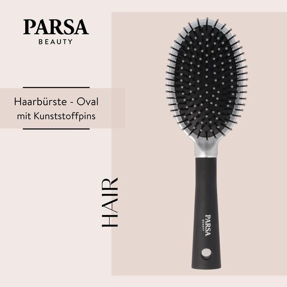 PARSA Beauty Trend Line Haarbürste oval (Silber) mit Kunststoffpins – Allround Bürste Haare für das tägliche Haarstyling – Haarbürste ohne Ziepen
