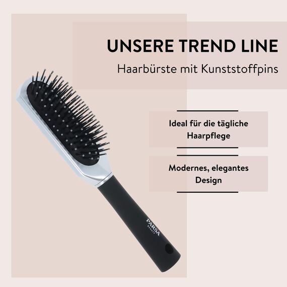 PARSA Beauty Trend Line Haarbürste lang/schmal (Silber) – Kunststoffpins für alle Haartypen – Ergonomisch, Praktisch, ohne Ziepen, Massageeffekt – Ideal für tägliches Haarstyling – 23 x 4,6 x 3,4 cm