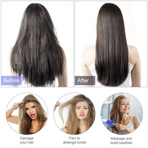 URAQT Haarbürste, Profi Entwirrungsbürste mit Griff, Haarbürste ohne Ziepen, Wildschweinborsten Haarstyling Bürste für Locken Lange Feine Dicke Lockige Haare (Blau)