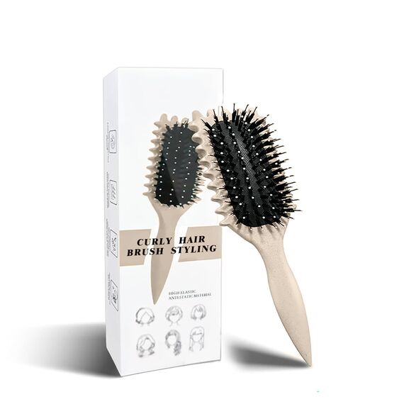 Longyier Lockenbürste, Locken mit Zinken definieren Stylingbürste, zum Kämmen und Formen von Männer- und Frauenlocken, um Ziehen und Lockenablösung zu reduzieren (Beige)