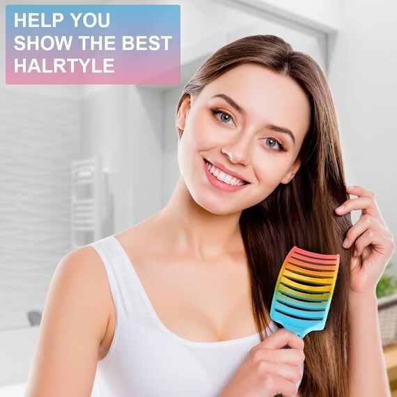 URAQT Haarbürste Ohne Ziepen, Profi Entwirrungsbürste mit Griff für Damen, Herren & Kinder, Wildschweinborsten Haarstyling Bürste für Lange Feine Dicke Lockige Haare (Gradient)