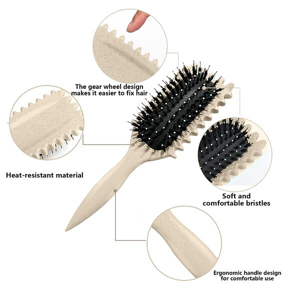 Longyier Lockenbürste, Locken mit Zinken definieren Stylingbürste, zum Kämmen und Formen von Männer- und Frauenlocken, um Ziehen und Lockenablösung zu reduzieren (Beige)