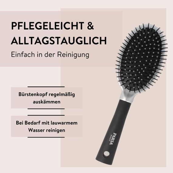 PARSA Beauty Trend Line Haarbürste oval (Silber) mit Kunststoffpins – Allround Bürste Haare für das tägliche Haarstyling – Haarbürste ohne Ziepen