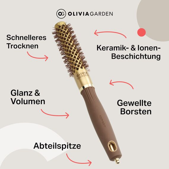 Olivia Garden Expert Blowout Shine - Gold & Brown - 20 - Keramikbeschichtete Rundbürste für geschmeidiges Ausblasen, krausfreies Haar & strahlenden Glanz