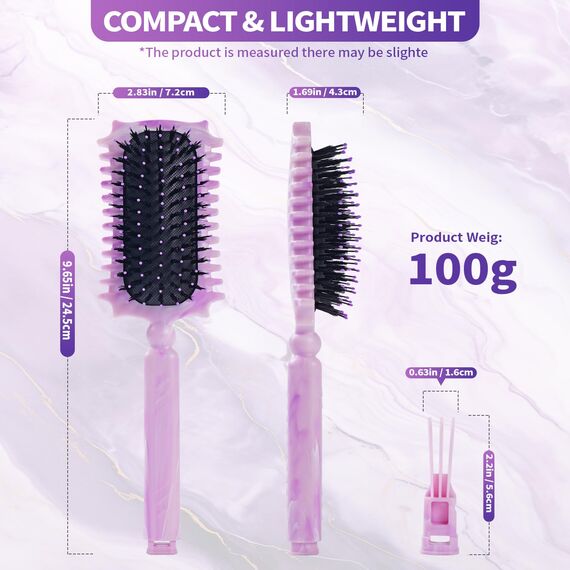 Longyier Lockenbürste, Locken mit Zinken definieren Stylingbürste, zum Kämmen und Formen von Männer- und Frauenlocken, um Ziehen und Lockenablösung zu reduzieren (Marmor Lila)