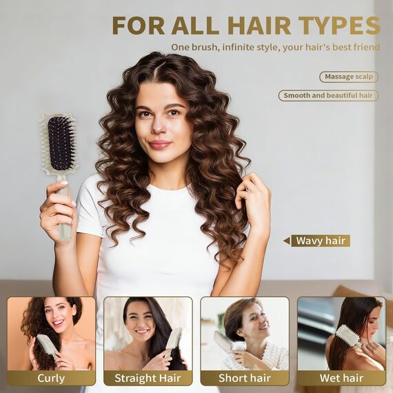 Longyier Lockenbürste, Locken mit Zinken definieren Stylingbürste, zum Kämmen und Formen von Männer- und Frauenlocken, um Ziehen und Lockenablösung zu reduzieren (Marmor Beige)