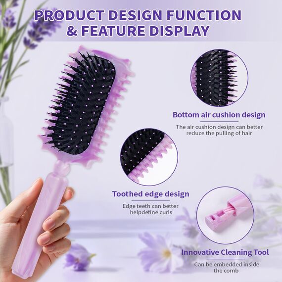 Longyier Lockenbürste, Locken mit Zinken definieren Stylingbürste, zum Kämmen und Formen von Männer- und Frauenlocken, um Ziehen und Lockenablösung zu reduzieren (Marmor Lila)
