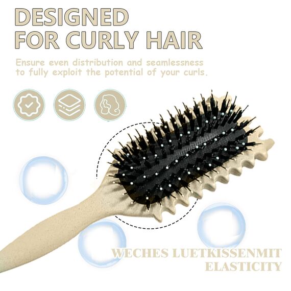 Longyier Lockenbürste, Locken mit Zinken definieren Stylingbürste, zum Kämmen und Formen von Männer- und Frauenlocken, um Ziehen und Lockenablösung zu reduzieren (Beige)