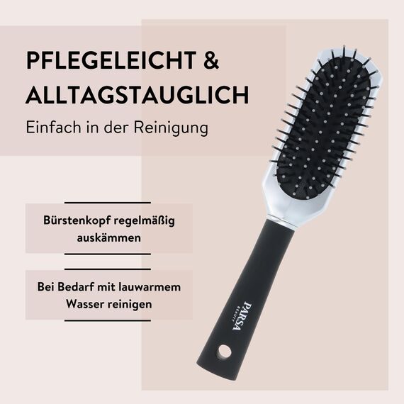 PARSA Beauty Trend Line Haarbürste lang/schmal (Silber) – Kunststoffpins für alle Haartypen – Ergonomisch, Praktisch, ohne Ziepen, Massageeffekt – Ideal für tägliches Haarstyling – 23 x 4,6 x 3,4 cm