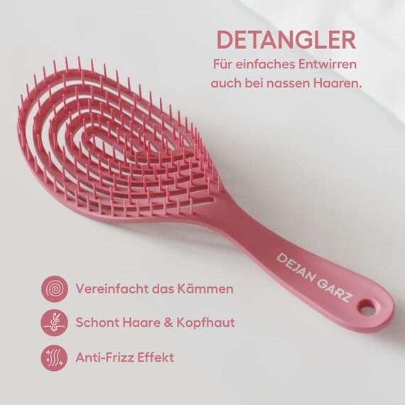 Dejan Garz Detangler Bürste Fuchsia (1 Stk) – Haarbürste ohne Ziepen für alle Haartypen – Auch für Locken & Lange Haare – Entwirrbürste für einfaches Kämmen & Geschmeidigkeit