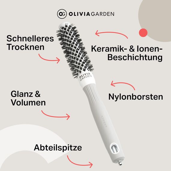 Olivia Garden Expert Blowout Shine - White & Grey - 20 - Keramikbeschichtete Rundbürste für geschmeidiges Ausblasen, krausfreies Haar & strahlenden Glanz
